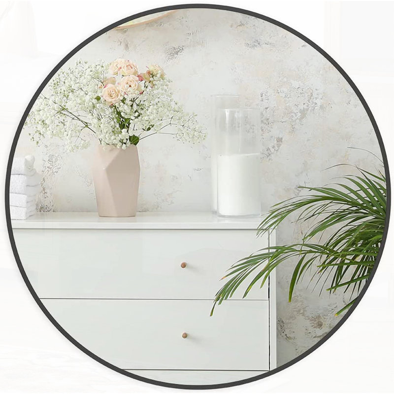 Metal Framed Round Bathrrom Mirror, Black, 30" x 30"