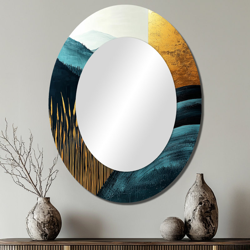Décor de miroir mural ovale Quiet Bold Mountain en émeraude or Harmony III, 40 po x 30 po