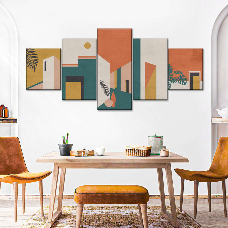 «Minimalist Abstract Desert Architecture», reproduction sur toile tendue de 5 pièces, H 42 po x l 92 po x P 1 po
