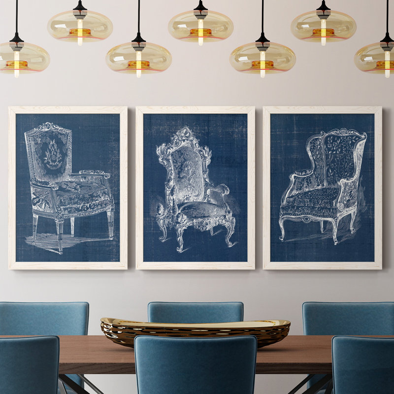 «Blue & White Asian Garden I», ensemble de 2 peintures sur toile encadrées, H 31,5 po x l 47 po x P 1,5 po