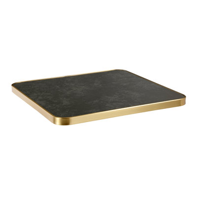 30"x 48",1 1/8" Black Sintered Stone Table Top with Subtle Cloudy Texture and and Gold Stainless Steel Edge, Indoor/Outdoor Use