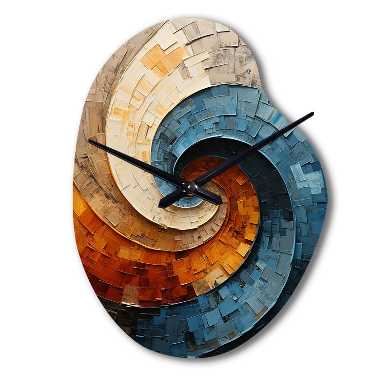 Collage en spirale - horloge murale asymétrique en métal avec spirale abstraite, Petit
