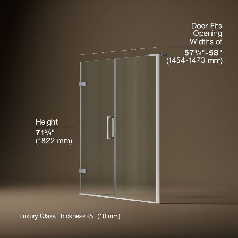 Composed 57-1/4-In58-In W X 71-1/2-In H Frameless Pivot Shower Door With 3/8-In Crystal Clear Glass And Back-To-Back Vertical Door Pulls