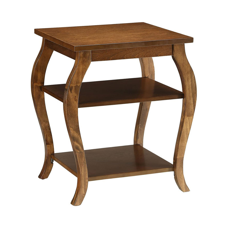 Table de bout carrée avec 2 tablettes, noyer