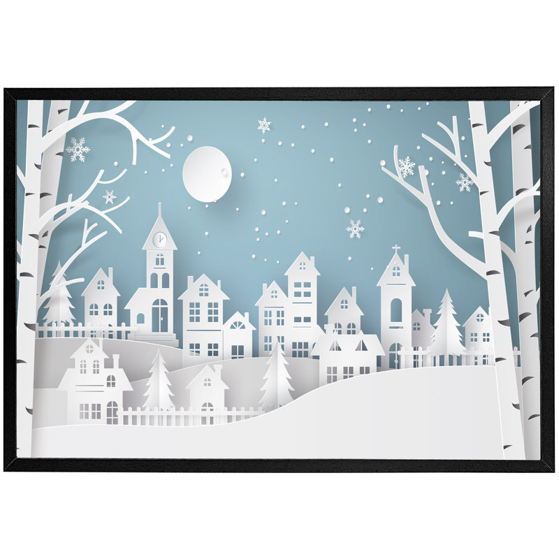 Dalessio Winter Snow Urban Countryside - Single Picture Frame Print, Black, 41cm H x 61cm W x 4cm D