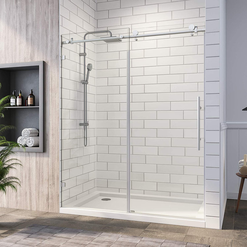 46" - 48" W x 76" H Single Sliding Frameless Shower Door, Brushed Nickel