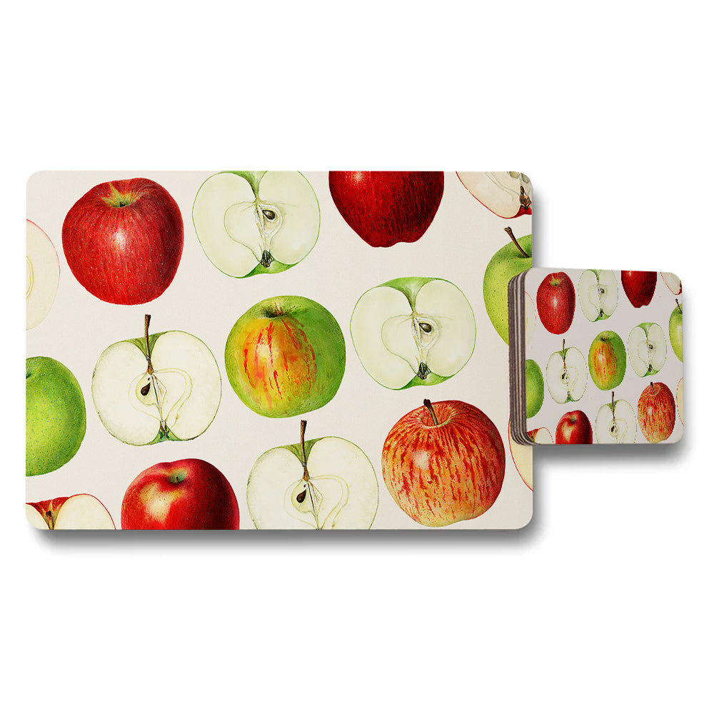 Apple Pattern Placemat And Coaster Set For Kitchen Table Decor