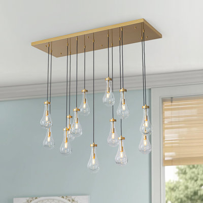 13-Light Teardrop Glass Shade Pendant Chandelier