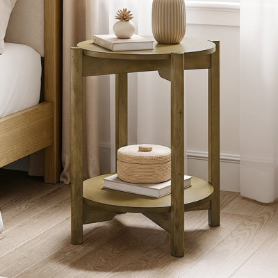 Timber Mid-Century Solid Wood Round End Table With Shelf