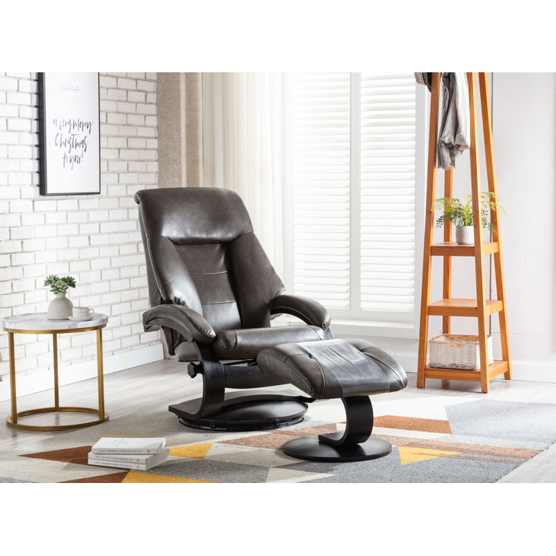 Black Faux Leather Swivel Recliner with Ottoman