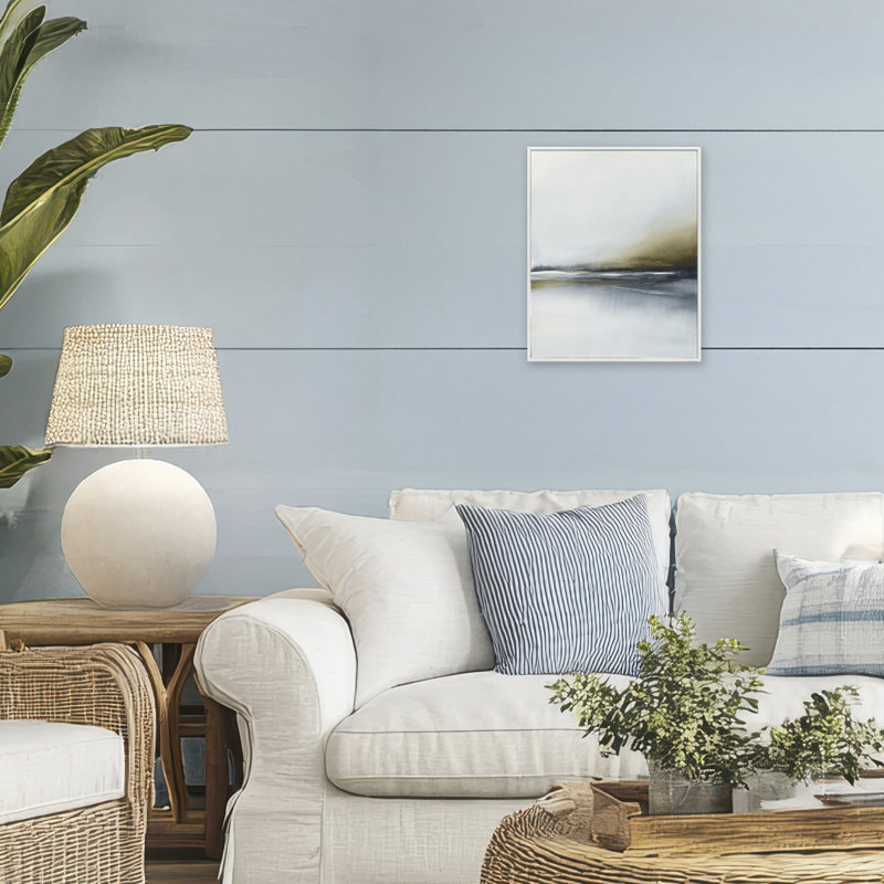 Estampe numérique Foggy Seaside Serenity, design par 1x, H 14 po x l 11 po, Estampe numérique encadrée blanc bord de mer