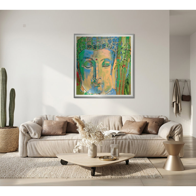 Buddha by Robert Robinson - Picture Frame, 54" H x 51" W, Silver Open Corner Framed