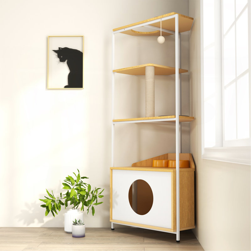 Tour d'angle pour chat, arbre à chat avec poteau à griffer, maisonnette pour chat avec poste d'alimentation et plateformes d'escalade, meubles pour animaux domestiques pour chats