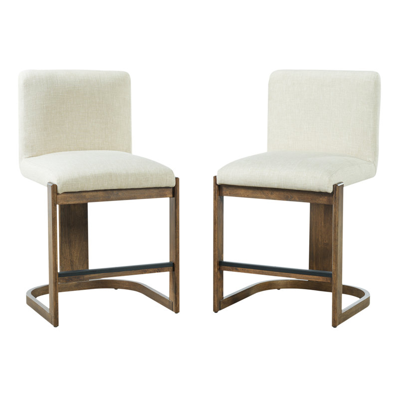 Tabourets de comptoir rembourrés en bois d'hévéa massif Modern Modern, Coussin beige / structure en noyer