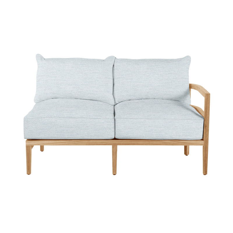 Santa Barbara Teak Outdoor Right Arm Facing Sectional Sofa, Natural Teak, No welt + Standard fill, Paper Sky