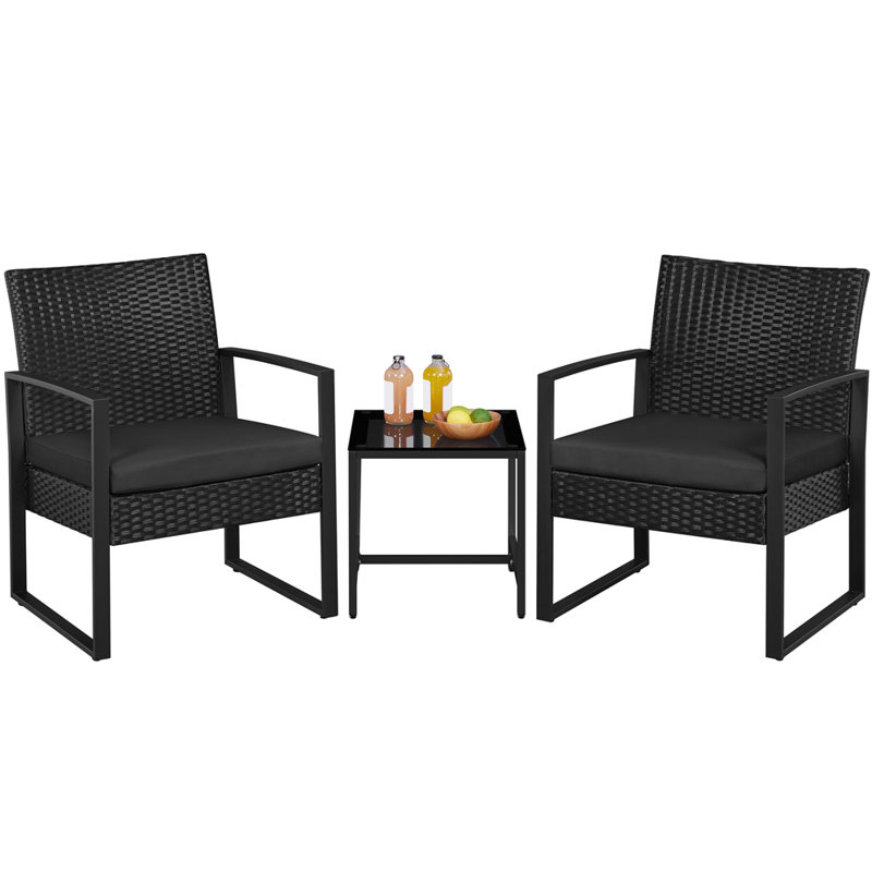 2 Seater Rattan Conversation Set, Black