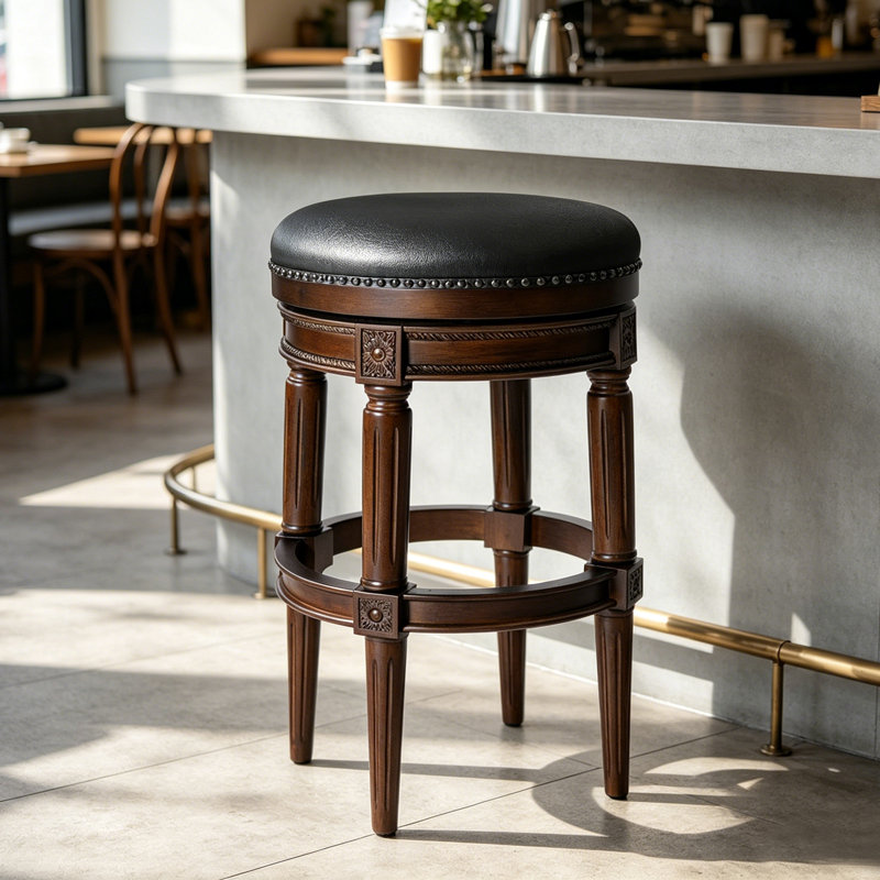 Tabouret de comptoir pivotant de 26 à 30 po de hauteur avec structure en bois massif, Brown/Black