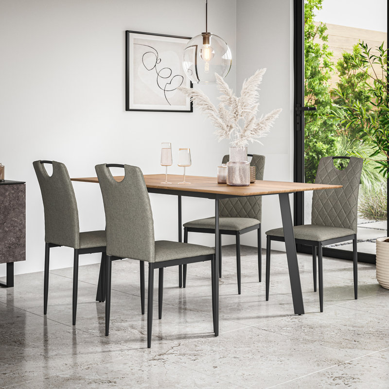 Davaeh Dining Set, Oak/Black/Charcoal,  7 Pieces: Table, 6 Chairs
