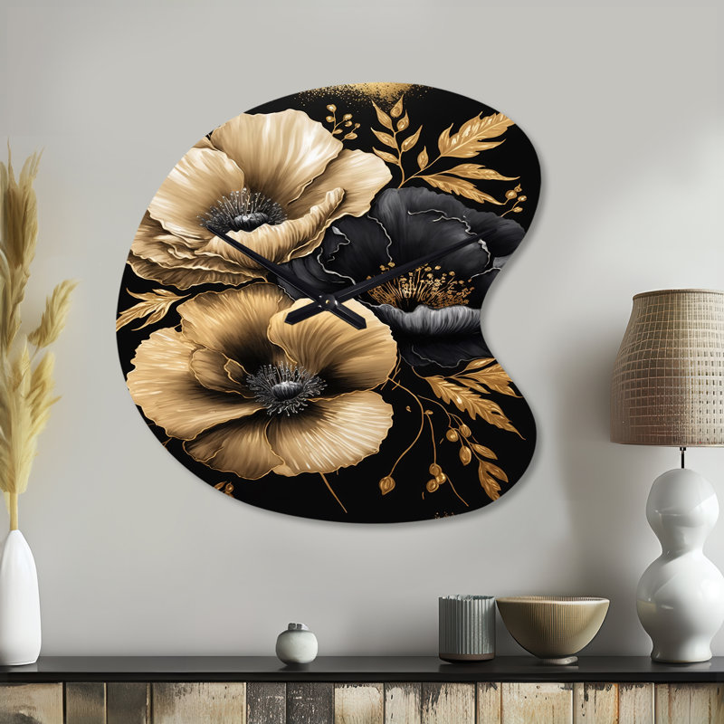 Horloge murale asymétrique noire et dorée Hibiscus II - Hibiscus, Petit