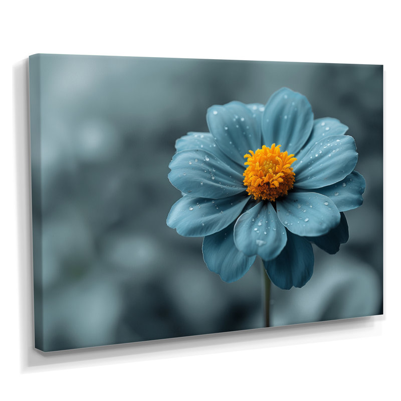 «Blue Grey Natures Marigold Photo», art mural souci, Toile tendue, H 34 po x l 44 po