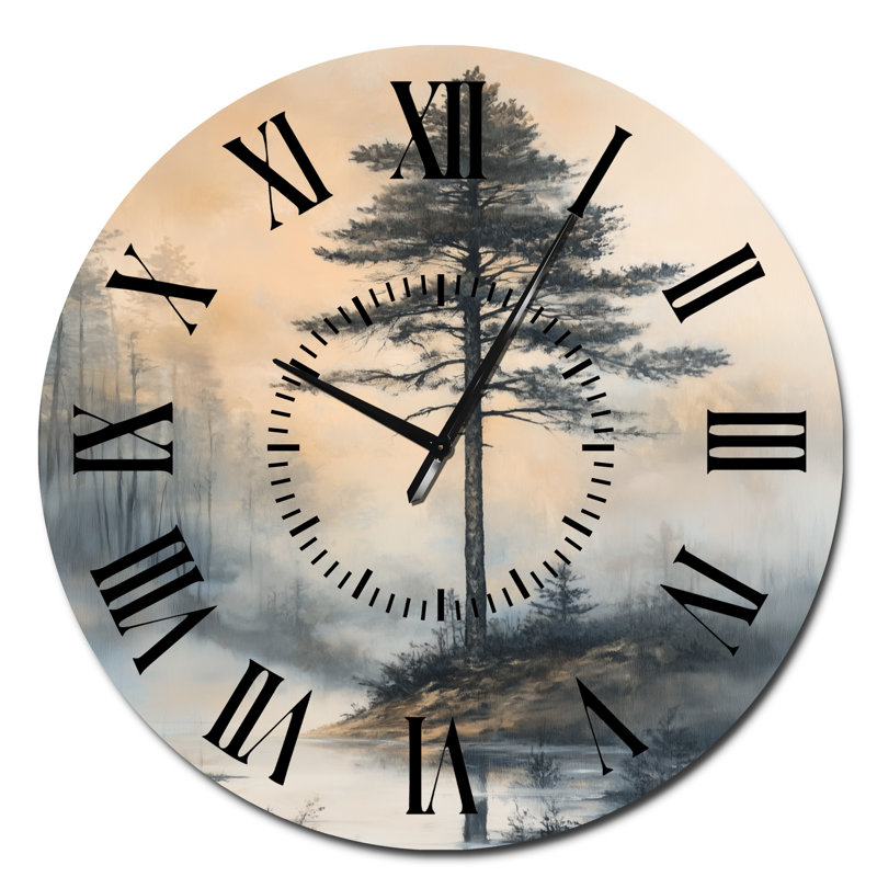 Horloge murale en métal Pine Rising Through the Mist, Surdimensionné