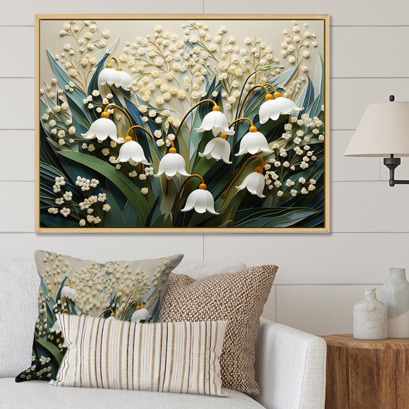 " White Snowdrop Symphony II ", 12" H x 20" W x 1" D, Natural Floater Framed