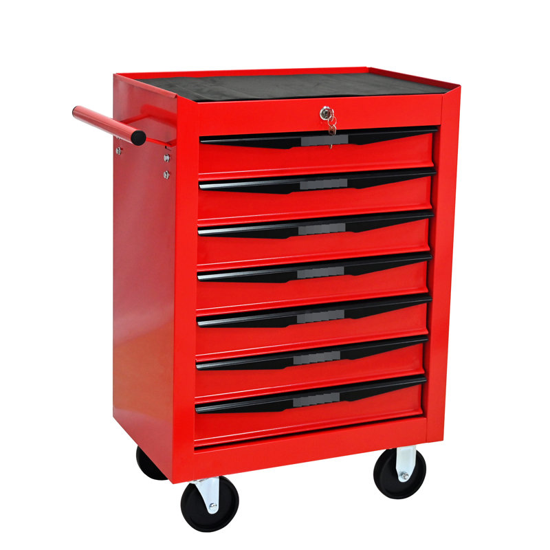 Coffre à outils 20 po à 7 po, chariot roulant en acier avec glissières de tiroir à roulement, noir, verrouillage par clé, 4 roulettes universelles pour chariot de garage, fabrication en métal, fonction de verrouillage
