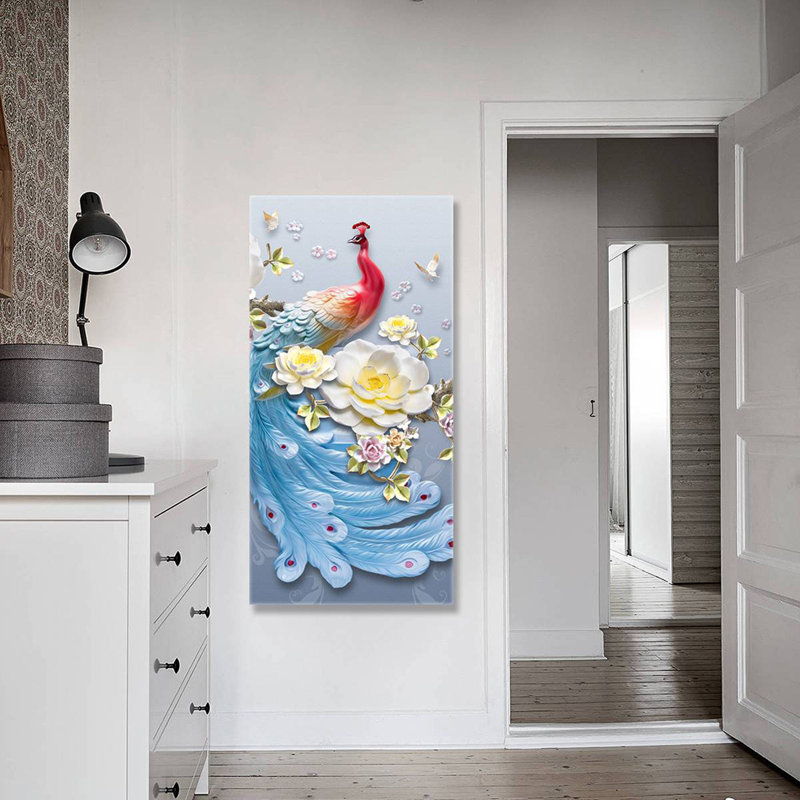 Paon - peinture sur toile à cadre flottant