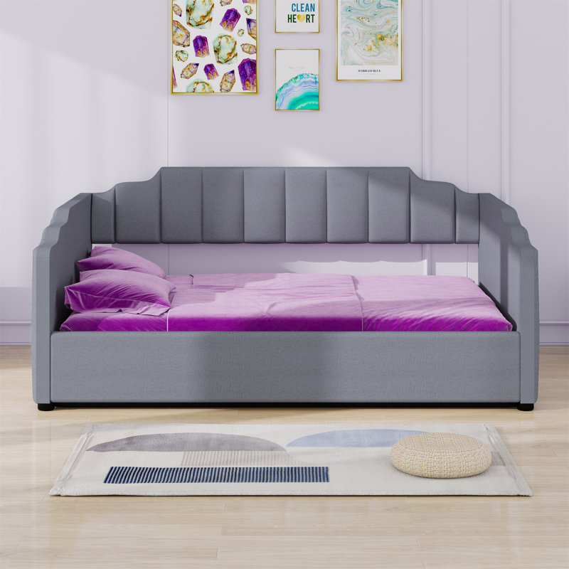 Lit de jour rembourré avec rangement inférieur, Gris