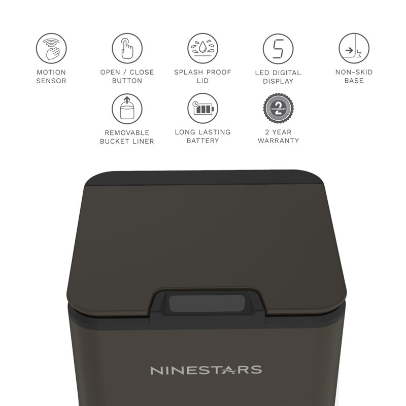 Ninestars 2.6 Gallon Automatic Trash Can, 10L Touchless Motion Sensor Bathroom Garbage Can with Compact Square Design, Durable ABS Plastic,Black