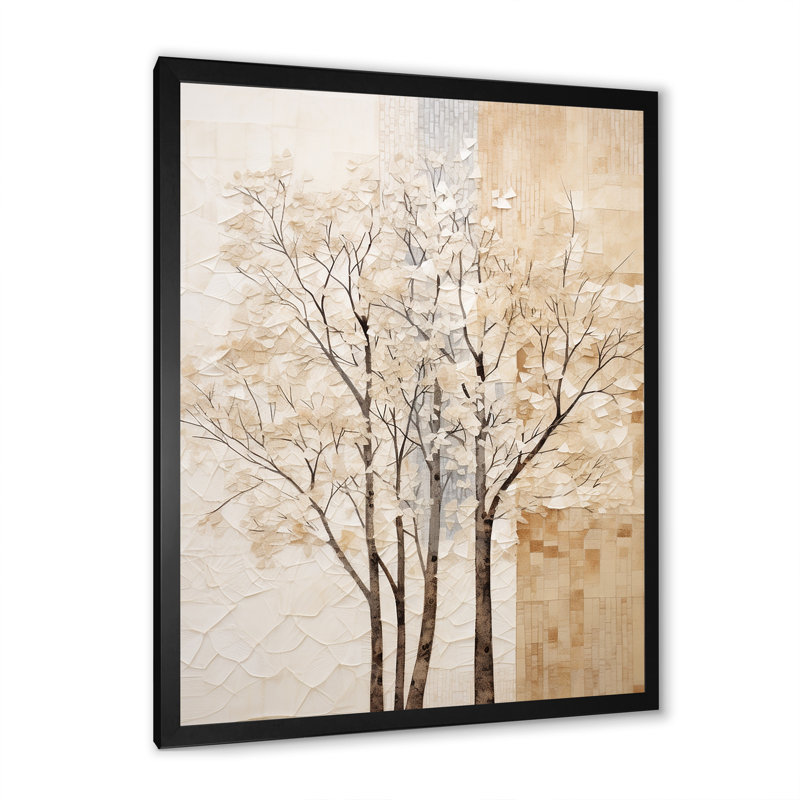 «Beige Trees Oak Solitude VII», reproduction sur toile, Cadre photo noir simple, H 20 po x l 12 po x P 1 po