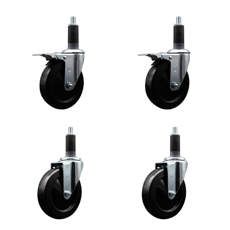 Ensemble de roulettes extensibles en caoutchouc souple de 5 pouces pivotant de 1-1 / 8 pouces 2 freins à verrouillage total