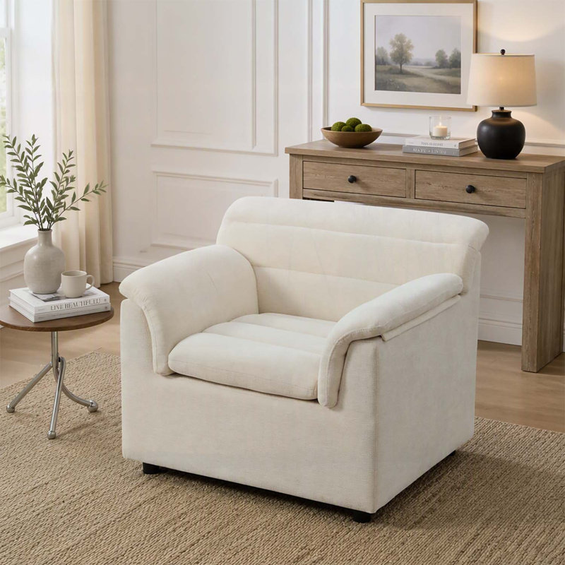 Fauteuil de lecture confortable et rembourré, Beige Chenille