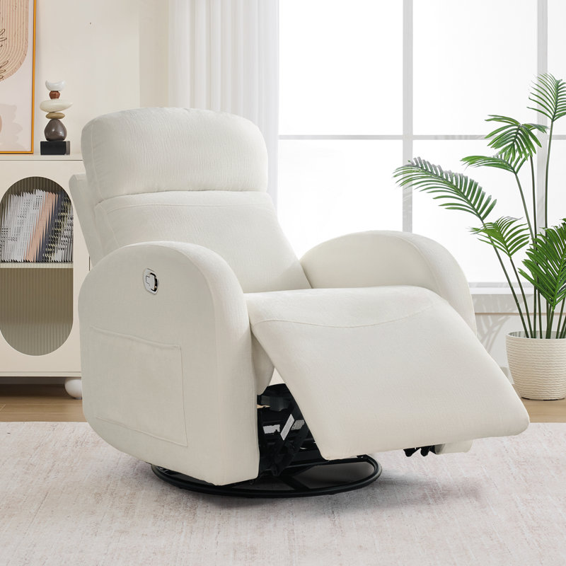 Delba 37"Modern Upholstered Manual Swivel Rocker Glider Recliner Nursery Chair, Beige Chenille, Yes