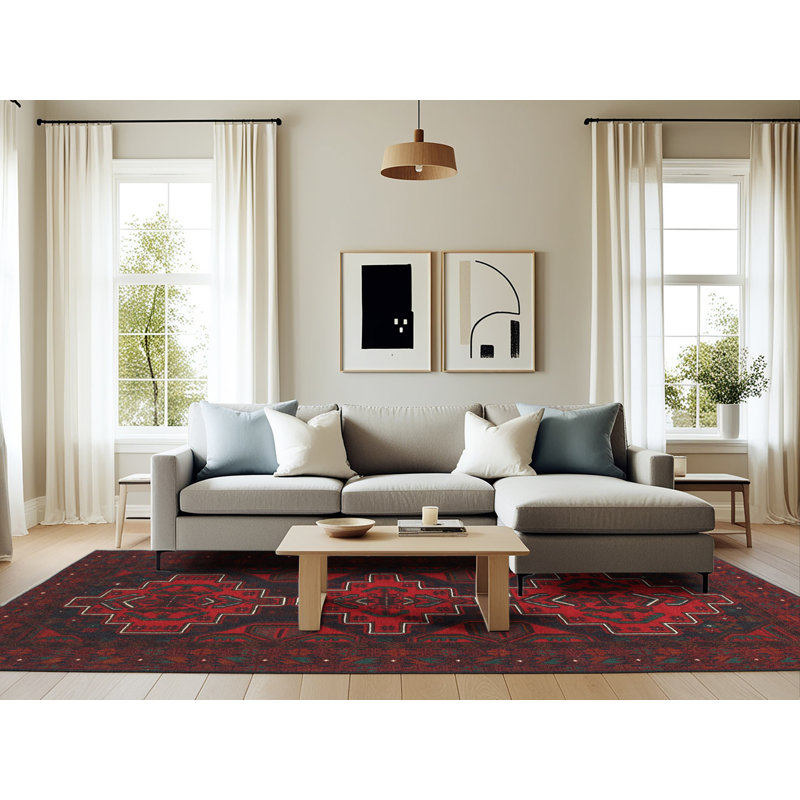 Tapis traditionnel mehroon/noir/crème Sirretta, Rectangle 6 pi x 9 pi