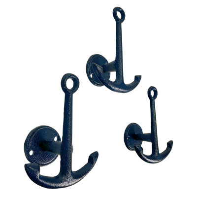 Patères murales en fonte, motif d'ancre marine, lot de 3, hauteur 11,4 cm (4,5 pouces).