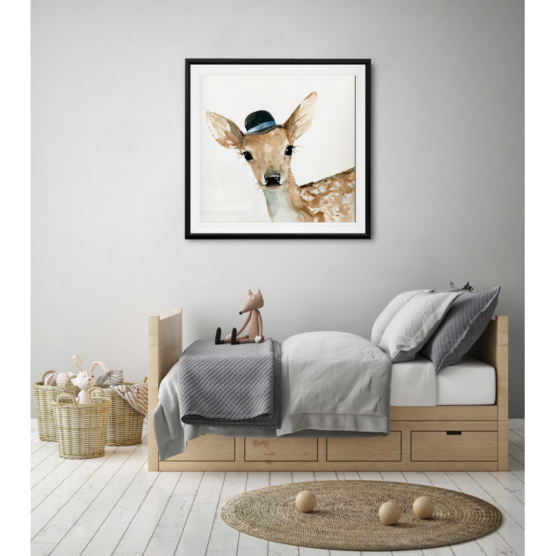 « jolie critter cerf », art sur toile, H 17,5 po x l 17,5 po x P 1,5 po, Cadre plastique noir