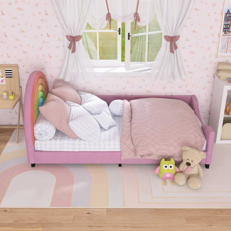 Rainbow Upholstered Daybed, Cute Princess Style, Colorful & Pink, For Kids & Teens