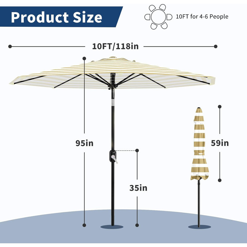 Parasol d'extérieur rayé 10 pi, Tanné