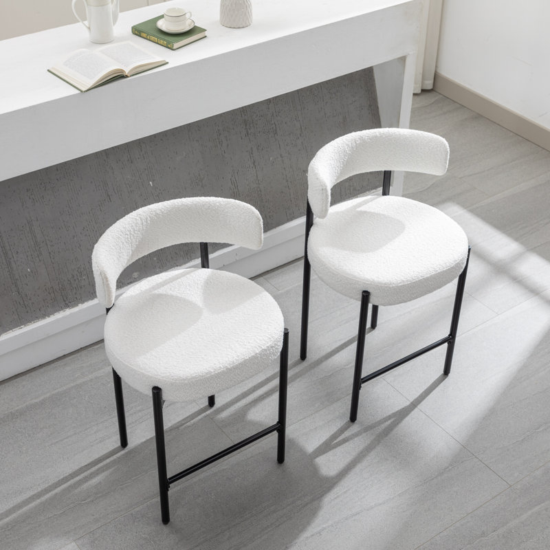 24'' White Boucle and Metal Counter Height Bar Stools, Set of 3