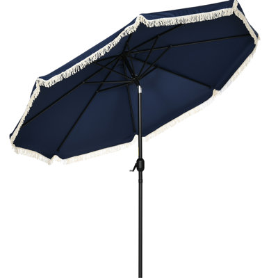 Parasol de patio de 9 pi bleu foncé, inclinable et manivelle à volants pour terrasse de jardin bleu 9 pi, fonctionnement, jardin, terrasse, espace