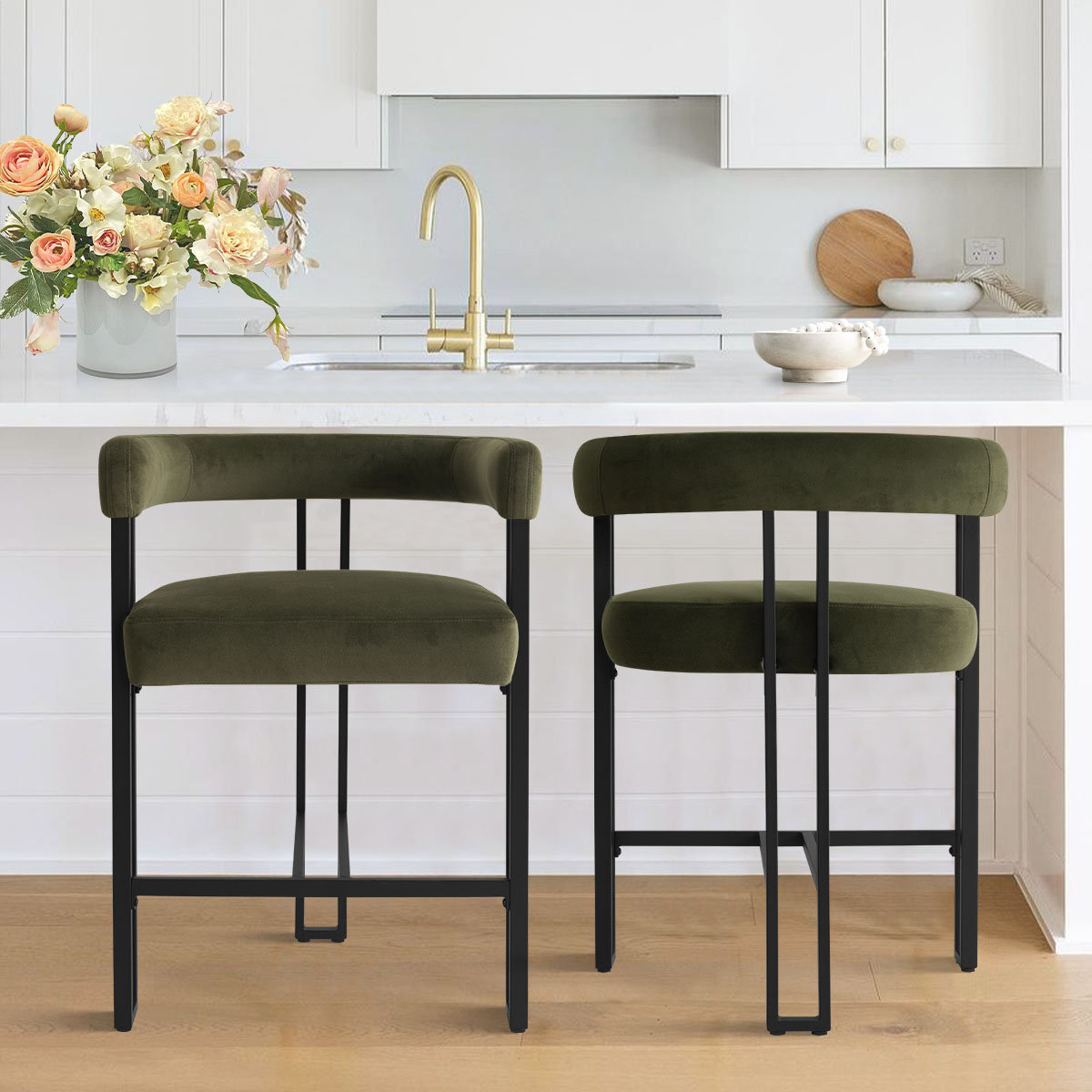 Mekah Upholstered 24'' Counter Stool Set of 2 - Metal Frame
