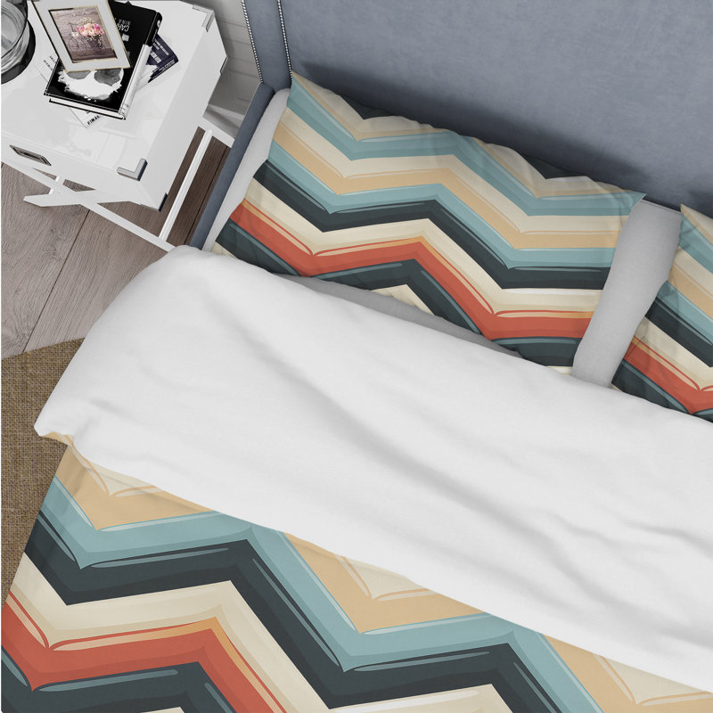 Ensemble de housse de couette en microfibre rouge / beige / bleu Retro Revival Chevron