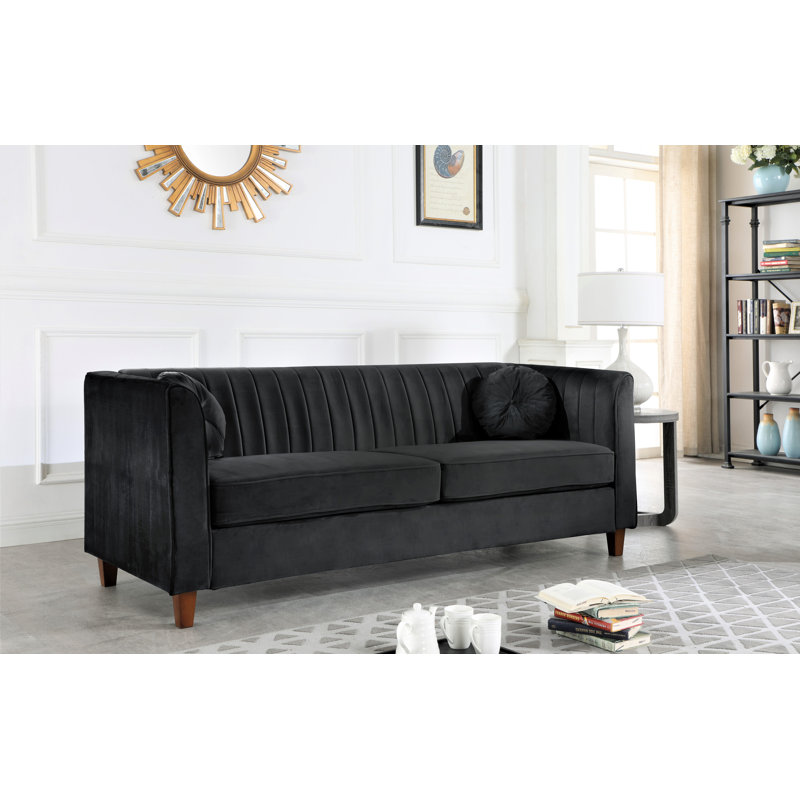 Arvilla 80.7" Velvet Rolled Arm Sofa, Black