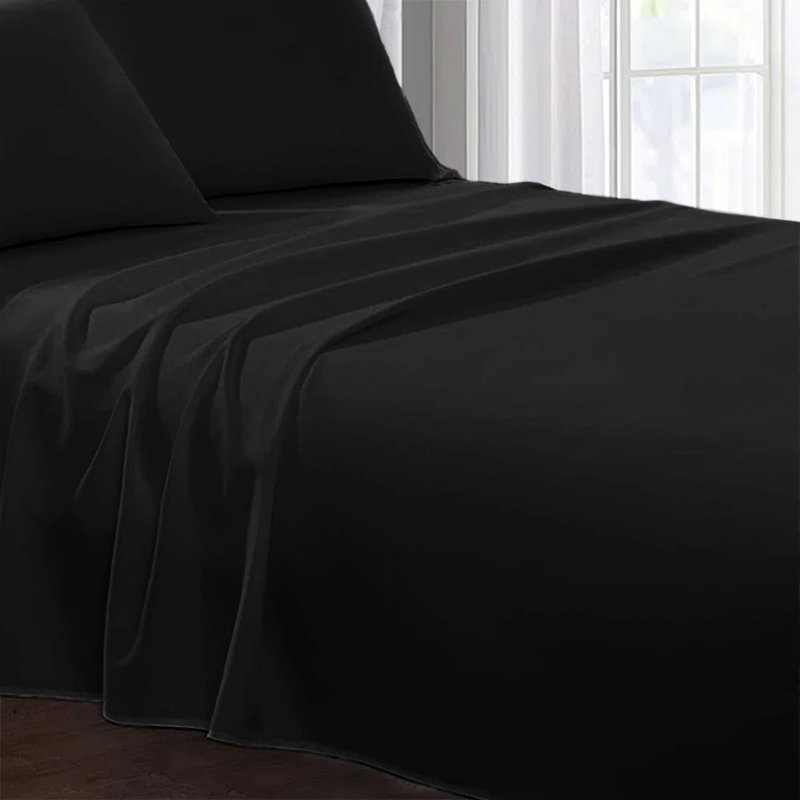 Deirdre 200 Thread Count Egyptian Certified Cotton Flat Sheet, Black, Kingsize (5')