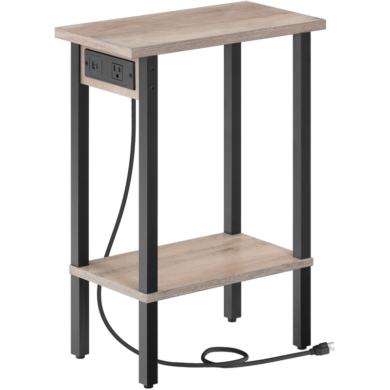 22.6" H Small End Table with Charging Station, Greige