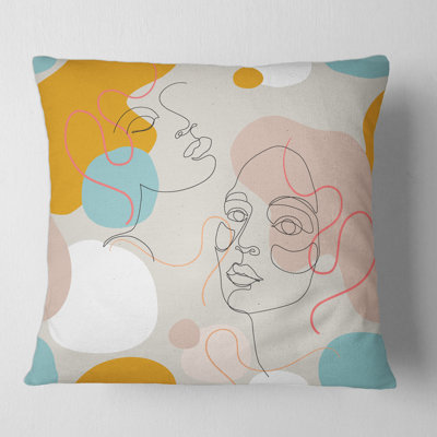 Minimal One Line Portrait of Female Face II Square Pillow Cover & Insert
