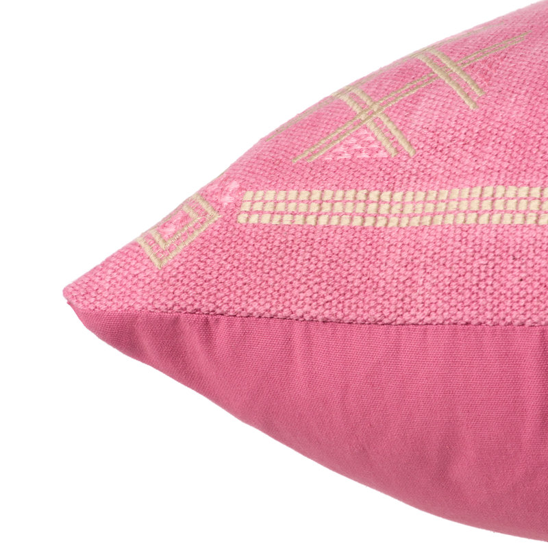 Pink and Tan Embroidered Cotton Throw Pillow 24"