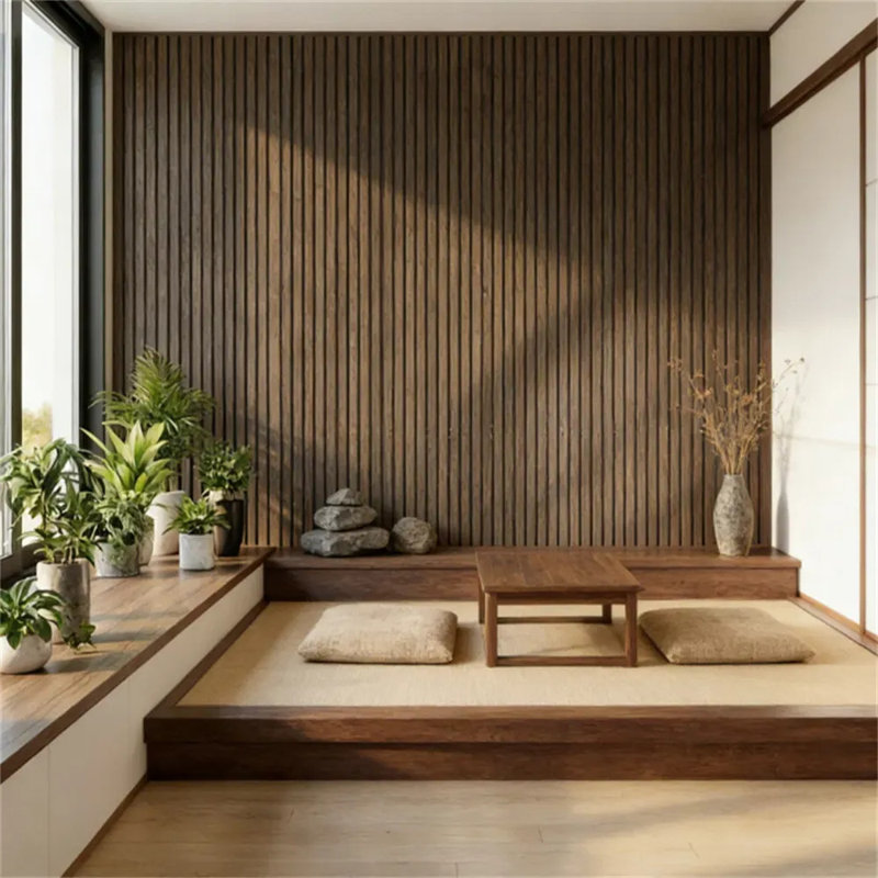 4 Pack Acoustic Wood Slat Wall Panels, Decorative Sound Absorbing Panels for Wall & Ceiling, Walnut