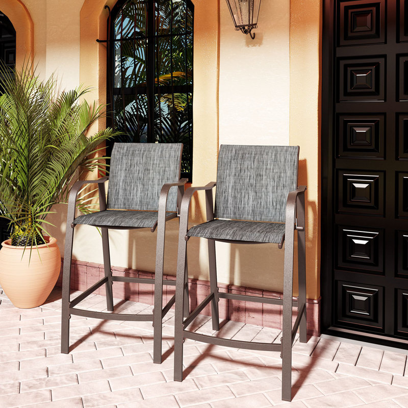 Tabouret de bar d'extérieur en aluminium 27,5 po Aoun, Brun, gris